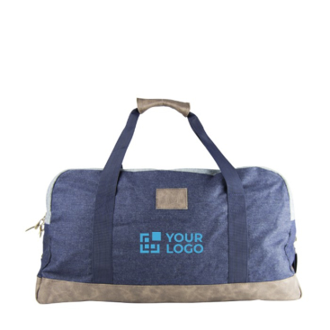 Weekendtas met logo en denim afwerking kleur blauw
