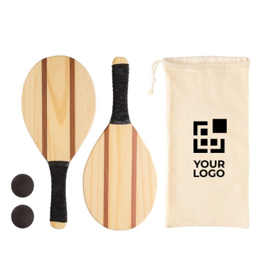 Set met twee houten strandrackets kleur bruin tweede weergave