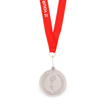 Metalen medaille met olympisch motief en rood lint