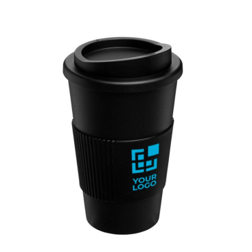 Koffiebeker to go met grip weergave met jouw bedrukking