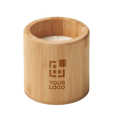 Plantaardige wassen kaars met logo en vanille-aroma kleur hout