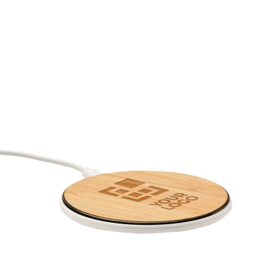 Bamboe draadloze oplader met logo en ABS-basis