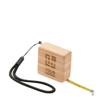 Vierkante rolmaat met logo en bamboe behuizing