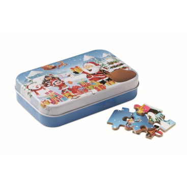 Kerst puzzels met logo in blikken doosje