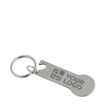 Stalen sleutelhanger met flesopener en winkelwagenmunt