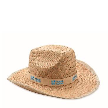 Hoed van natuurlijk stro in de vorm van een cowgirl weergave met jouw bedrukking