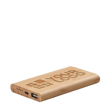 4000 mAh en powerbank van bamboe weergave met jouw bedrukking
