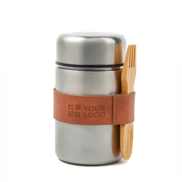 Thermische lunchbox van rvs met houten lepel