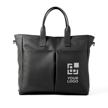 Bedrukte tas met handgrepen, laptopvak en schouderriem weergave met jouw bedrukking