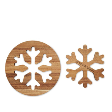 Set van 2 sneeuwvlokvormige onderzetters van acaciahout