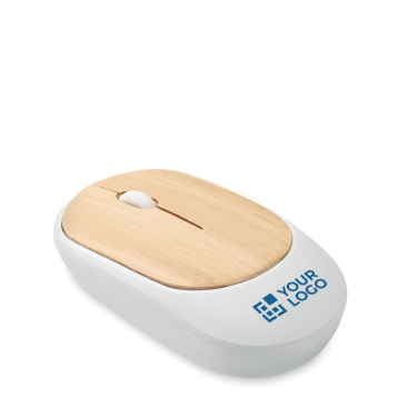 Draadloze muis van gerecycled ABS met kap van natuurlijk bamboe
