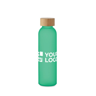 Gekleurde glazen fles met matte afwerking en bamboe dop 500ml