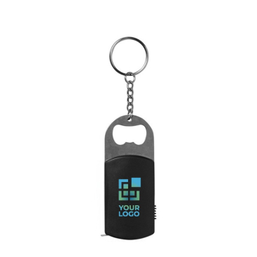 Metalen flesopener als sleutelhanger met LED en 1m meetlint