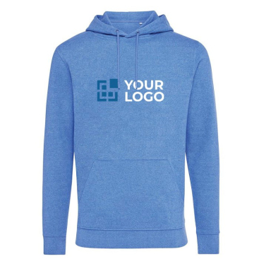 Zachte sweatshirt van ecokatoen 340 g/m2 Iqoniq Torres kleur gemarmerd blauw met afdrukgebied