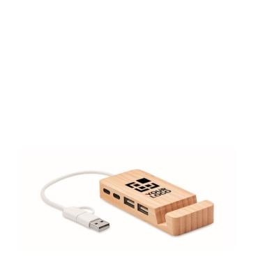 Bamboe USB-hub met 4 poorten en 20 cm kabel