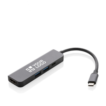 Hub van gerecycled aluminium met diverse aansluitingen en HDMI-ingang
