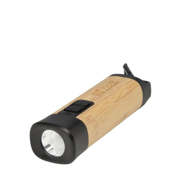 Zaklamp van bamboe en gerecycled plastic met karabijnhaak