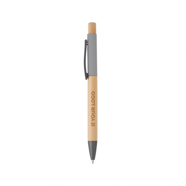Bamboe pen met kleurdetails in aluminium, blauwe inkt