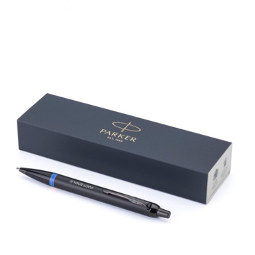 Metalen pen met klikmechanisme en blauwe inkt Parker