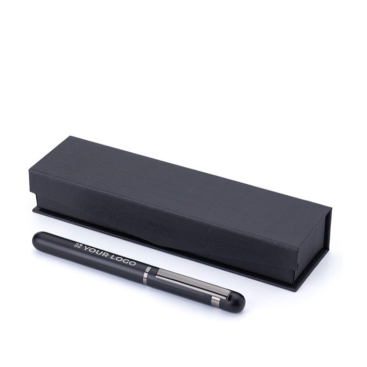 Aluminium rollerpen met glanzende details, blauwe inkt