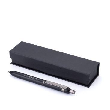Aluminium pen met glanzende details, blauwe inkt