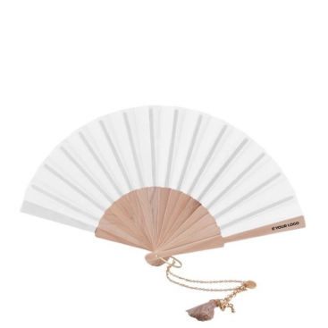 Waaier met gouden armband en decoratieve pompon 23 cm