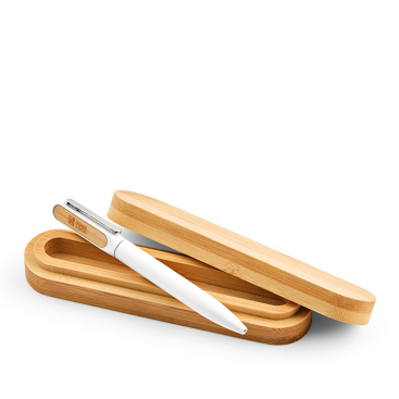 Pen van gerecycled aluminium en bamboe met blauwe Dokumental® inkt