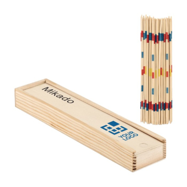 Mikadospel in houten doos met logo