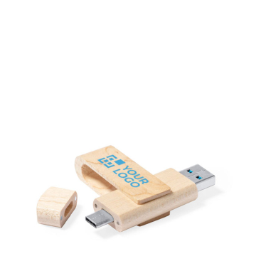 Houten USB-stick met draaibare sluiting en USB-C