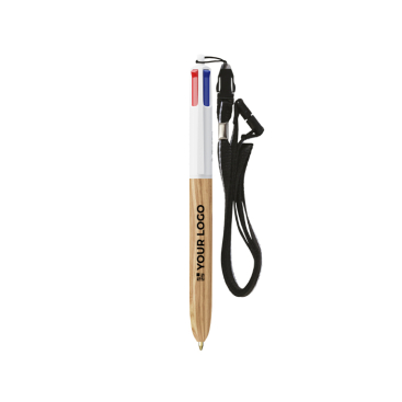 Plastic pen met houteffect en inkt in 4 kleuren BIC®