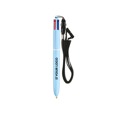 Plastic pen in pastelkleuren met lanyard en 4-kleureninkt BIC®