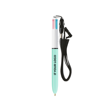 Plastic BIC®-pen met draaglint en inkt in 4 kleuren
