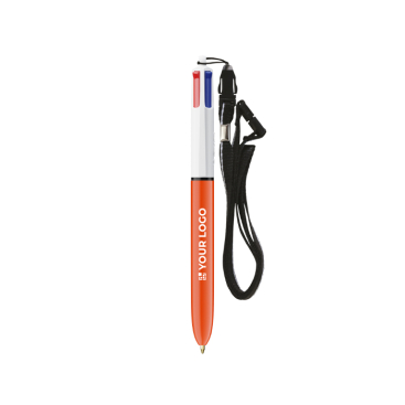 Kunststof pen met lanyard en fijne 4-kleuren schrijfpunten BIC®