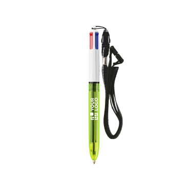Plastic pen met lanyard, inkt in 3 kleuren en 1 markeerstift BIC®
