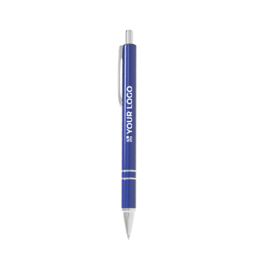 Personaliseerbare aluminium pen met modern design en blauwe inkt