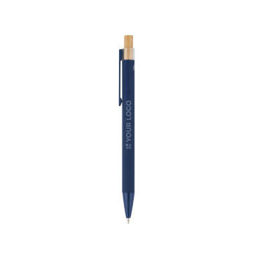 Gerecyclede aluminium pen met bamboe drukknop, blauwe inkt