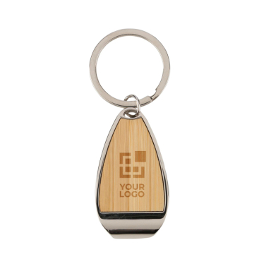 Sleutelhanger met flesopener van zinklegering met bamboe-inleg