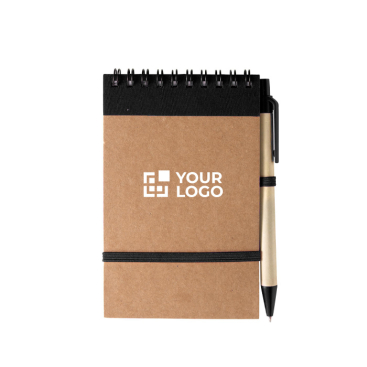 Notitieboek van gerecycled karton met pen en elastische sluiting