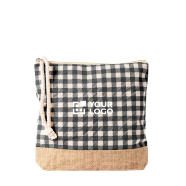 Toilettas van gerecycled katoen en jute met ruitdesign 220 g/m²