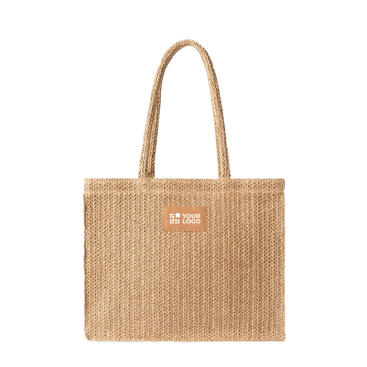 Papieren en polyester tas met lange hengsels, met label