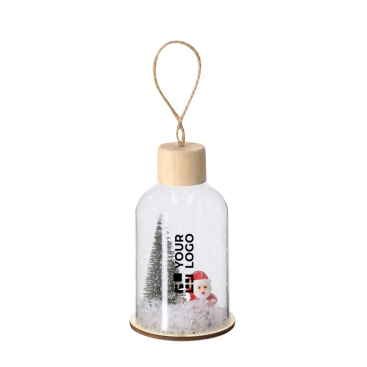 Kerstornament van glas met houten voet