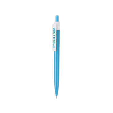 Gerecyclede kunststof pen met clip en drukknop, blauwe inkt