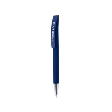 Klikpen met rubberen body en clip, blauwe inkt