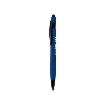 Aluminium styluspen met rubberen afwerking, blauwe inkt