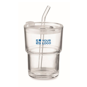 Glas met lekvrij deksel en glazen rietje 300 ml
