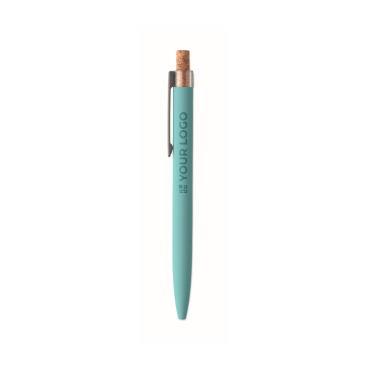Gerecycled aluminium balpen met bamboeknop, blauwe inkt