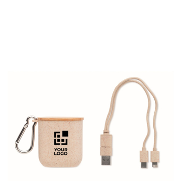 Kabelset in etui met deksel dat als telefoonstandaard dient