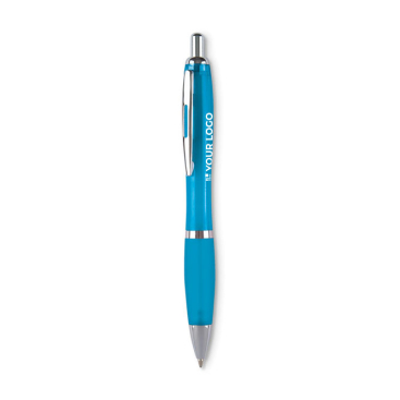 Balpen van ABS-kunststof met drukknop en zachte grip, blauwe inkt