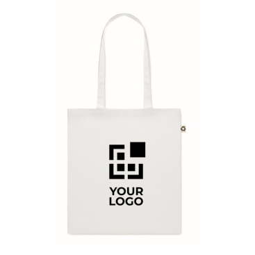 Kleurrijke gerecycled katoenen tasjes met logo wit