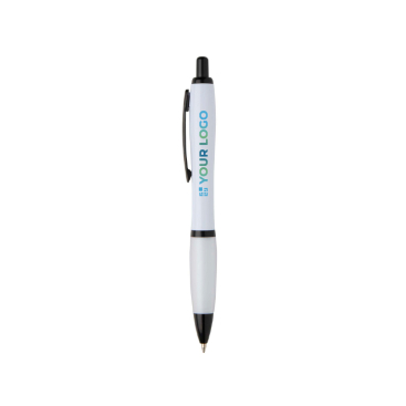 Balpen van gerecycled plastic met zwarte details en zwarte inkt